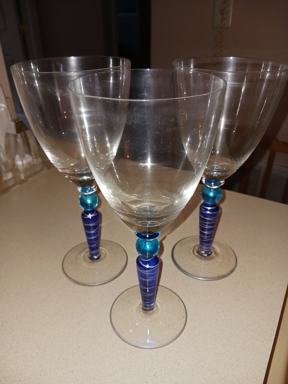 Set of 3 Blue Stem Wine Glasses